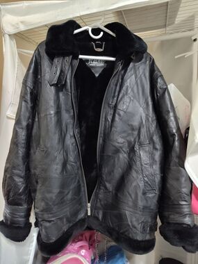 Men's Black Faux Fur-Lined Leather Bomber Jacket